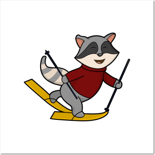 Raccoon as Skier with Skis and Ski poles Posters and Art